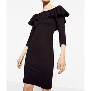 ZARA RUFFLE OFF THE SHOULDER DRESS